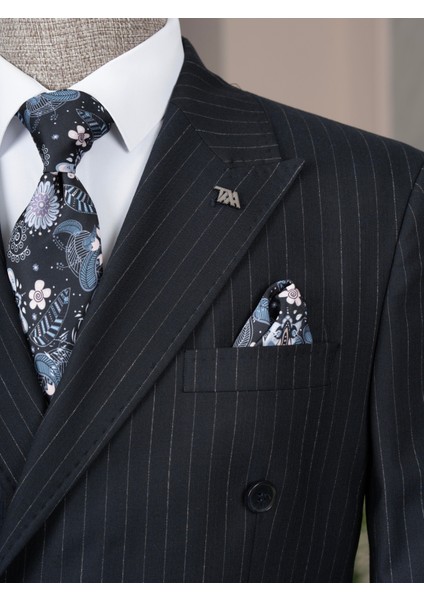 Italyan Stil Slim Fit Kruvaze Ceket Pantolon Takım Elbise Lacivert T14465 modelleri