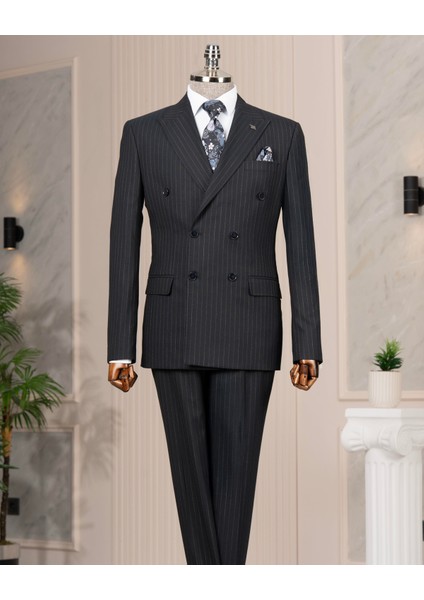 Italyan Stil Slim Fit Kruvaze Ceket Pantolon Takım Elbise Lacivert T14465 fırsatları