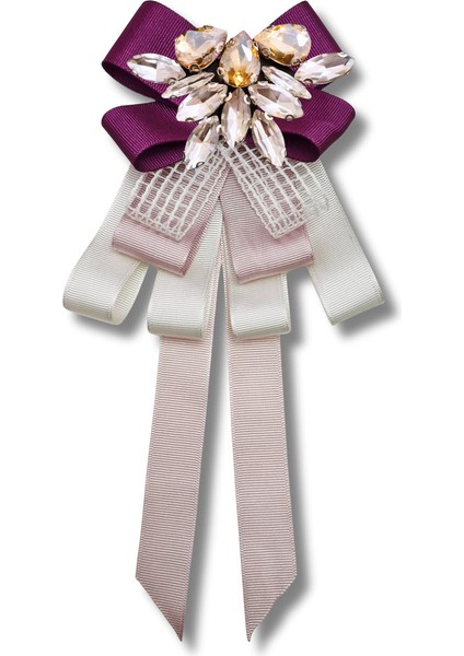 Shine Seri Mürdüm Grogren Kurdele Taşlı Yaka Çiçeği Broş Okul,iş,şal,gömlek