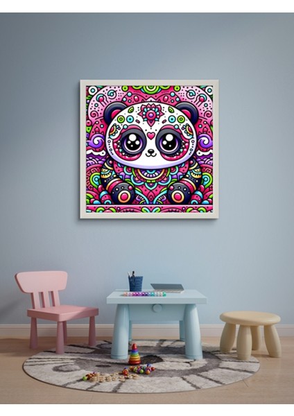 Desenli Sevimli Panda LED Tablo – 60X60 cm | Sıva Üstü Montajlı, Tak-Çalıştır Sistem, Arapuarlı