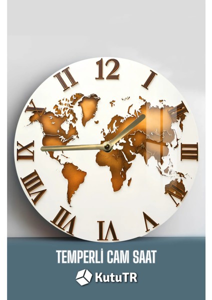 Dünya Haritası Roma Rakamlı 3D Görünümlü Temperli Cam Saat – 33 cm CSDW373 fiyatları