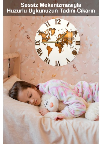 Dünya Haritası Roma Rakamlı 3D Görünümlü Temperli Cam Saat – 33 cm CSDW373 fırsatları