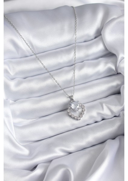 316L Çelik Zincir Gümüş Renk Zirkon Taşlı Kalp Model Kadın Kolye - TJ-BKO7829 fiyatları