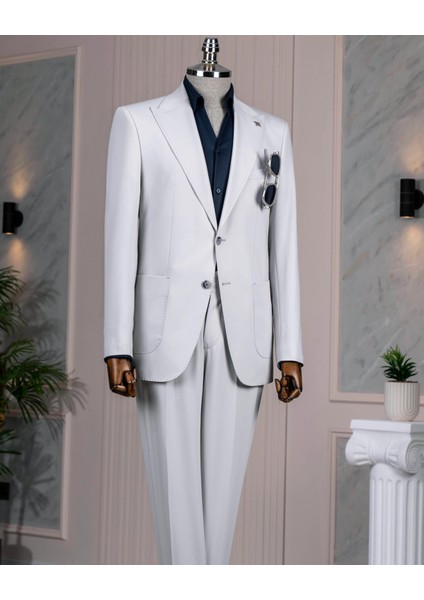 Italyan Stil Slim Fit Ceket Pantolon Takım Elbise Gri T14542