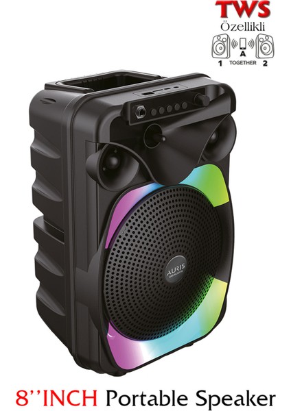 Bluetooth Hoparlör Speaker Karaoke Mikrofonlu 10W 8 Inç Rgb Işıklı
