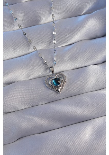 316L Çelik Zincir Gümüş Renk Zirkon Taşlı Kalp Figürlü Gezegen Kolye - TJ-BKO8825