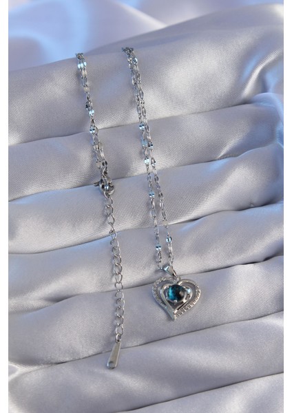 316L Çelik Zincir Gümüş Renk Zirkon Taşlı Kalp Figürlü Gezegen Kolye - TJ-BKO8825 fiyatları