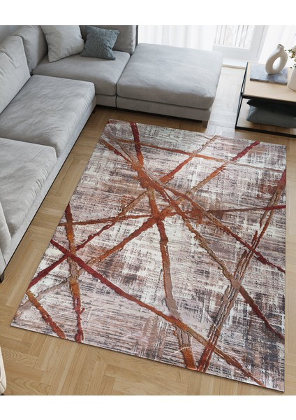 Kadife Dokulu, Lastikli, Sünger Apreli, Kaymaz Taban, Yıkanabilir Modern Desenlerde Halı Örtüsü - 9 M2