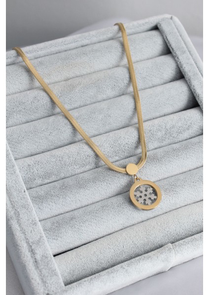 316L Çelik Gold Renk Italyan Zincir Model Gümüş Kar Tanesi Figür Kadın Kolye - TJ-BKO7674 fiyatları