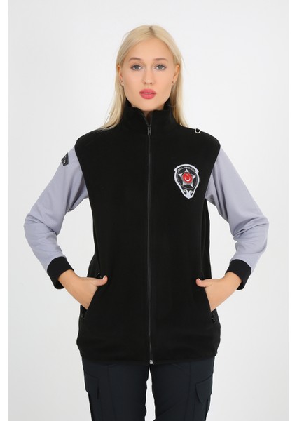 Siyah Özel Güvenlik Bayan Polar Yelek (Armalı ve Sırt Nakışlı)