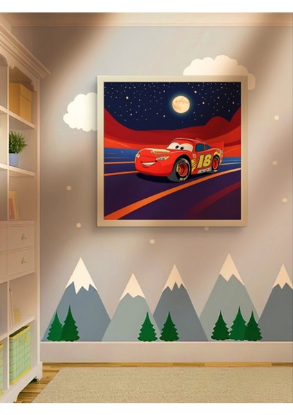 Kırmızı Şimşek Çocuk Odası LED Tablo – 60X60 cm | Sıva Üstü Montajlı, Tak-Çalıştır Sistem, Arapuarlı modelleri