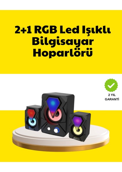 2.1 USB Bağlantılı Oyun Hoparlörü Renkli LED Işıklı