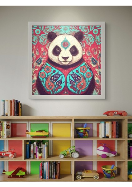Türk Motifli Panda LED Tablo – 60X60 cm | Sıva Üstü Montajlı, Tak-Çalıştır Sistem, Arapuarlı