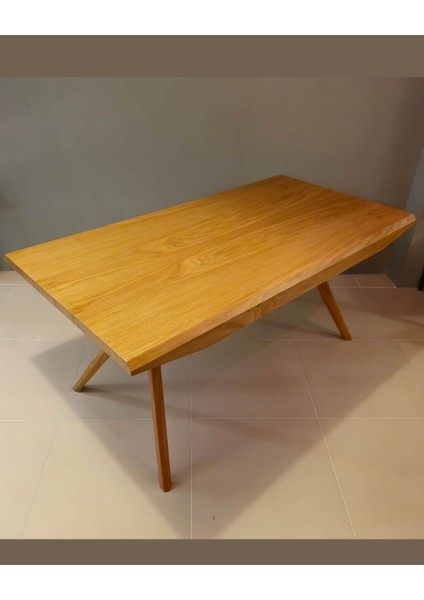 Bianca Masif Ahşap Ayaklı Meşe Kaplama Dikdörtgen Yemek Masası