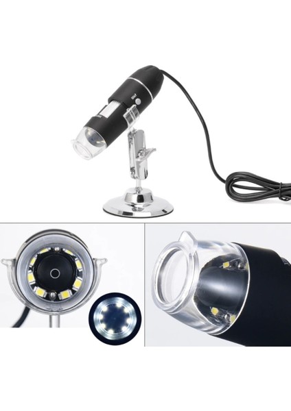 1600X USB Dijital Mikroskop Kamera Endoskop 8 LED Büyüteç Metal Standı