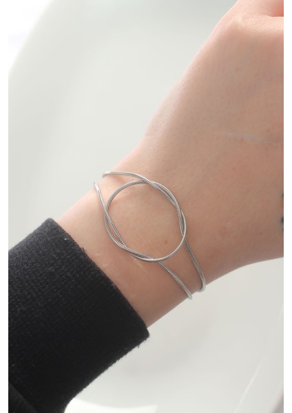 316L Çelik Gümüş Renk Düğüm Model Bileklik - TJ-BB6043