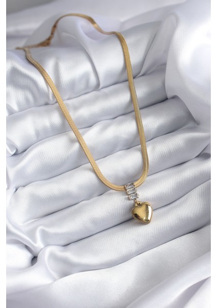 316L Çelik Gold Renk Italyan Zincir Model Kalp Figür Nazar Boncuk Detay Kadın Kolye - TJ-BKO7925 fiyatları