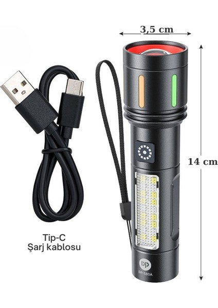 GP-212 Şarjlı Metal El Feneri | 1000 Lümen Güçlü Polis Feneri Çakarlı 5 Mod Aydınlatma fiyatları