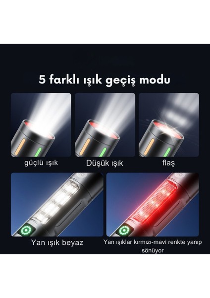 GP-212 Şarjlı Metal El Feneri | 1000 Lümen Güçlü Polis Feneri Çakarlı 5 Mod Aydınlatma modelleri