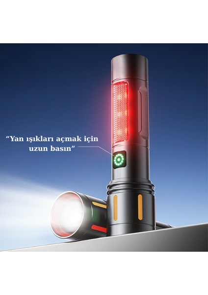 GP-212 Şarjlı Metal El Feneri | 1000 Lümen Güçlü Polis Feneri Çakarlı 5 Mod Aydınlatma fırsatları