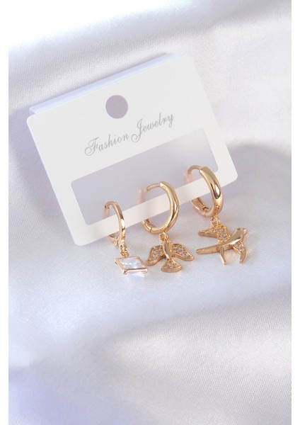 Gold Renk Kuş Figür Zirkon Taşlı Kadın Küpe - TJ-BKP7375