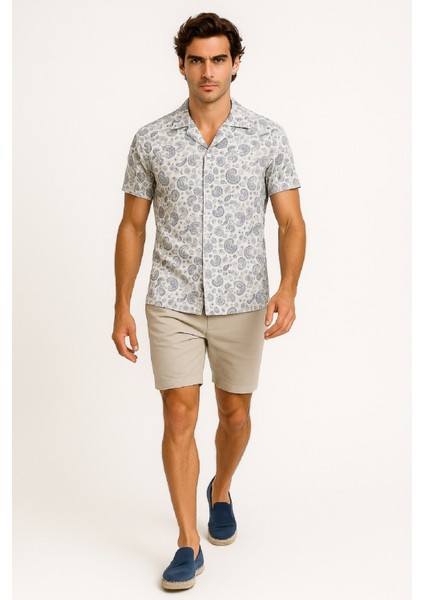 Apaj Yaka %100 Pamuk Desenli Keten Gömlek