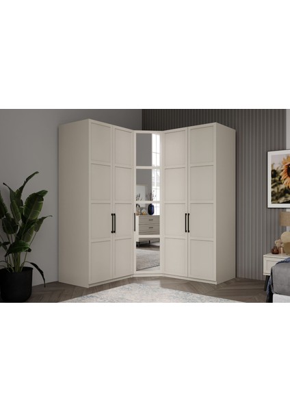 Pita Beige 5 Kapılı Köşe Gardırop