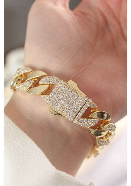 Vip Seri Pirinç Zirkon Taşlı Gold Renk Gurmet Bileklik - TJ-BB6049 fiyatları
