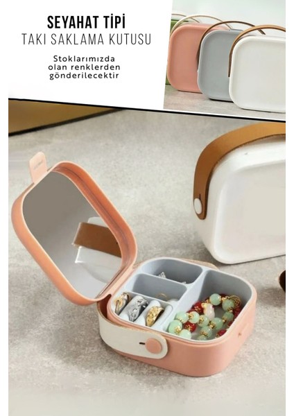 Aynalı Mini Takı Kutusu, Seyahat ve Ev Için Düzenleyici, Beyaz