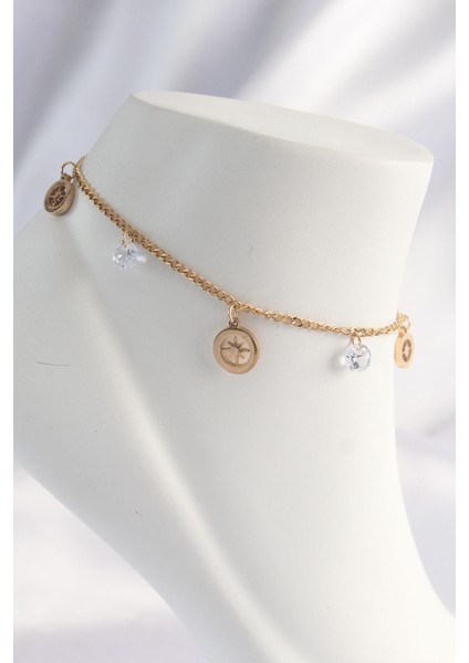 316L Çelik Gold Renk Zirkon Taşlı Yıldızlı Halhal - TJ-HH1620