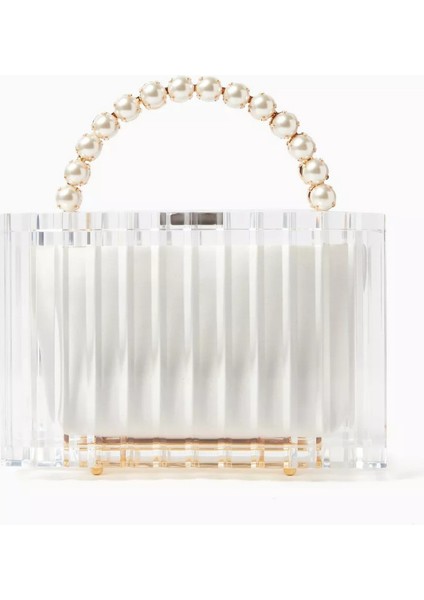 Yara Clutch Şeffaf Akrilik, Inci Saplı & Modern Zarif El Çantası