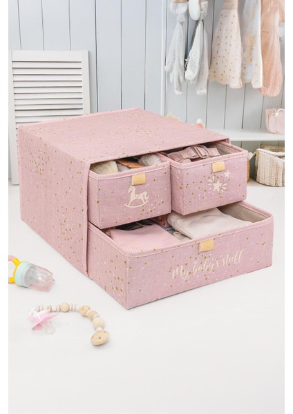 3 Bölmeli Pembe Çekmeceli Bebek Dolabı, Şık ve Kullanışlı Tasarım