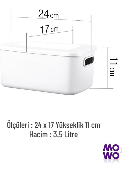 3'lü Beyaz Çok Amaçlı Kapaklı Saklama Kutusu, Organizer, 3,5 Lt modelleri