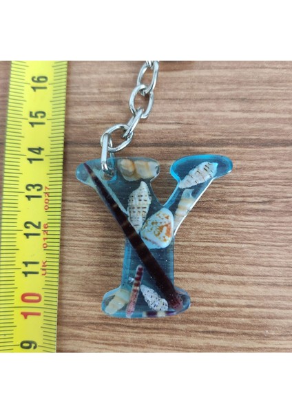 "y" Harfi - Açık Mavi Deniz Epoksi Harf Anahtarlık – Gerçek Deniz Kabuğu, El Yapımı, Benzersiz fiyatları