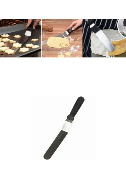 Paslanmaz Eğik Pasta Sıvama Paleti 20 cm Spatula Pasta Spatulası