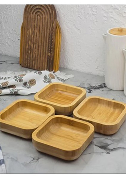 Pinterest Stil 3'lü Doğal Bambu Çerezlik Seti Ahşap Dekoratif Sade Kase Kare Atıştırmalık Kabı fiyatları