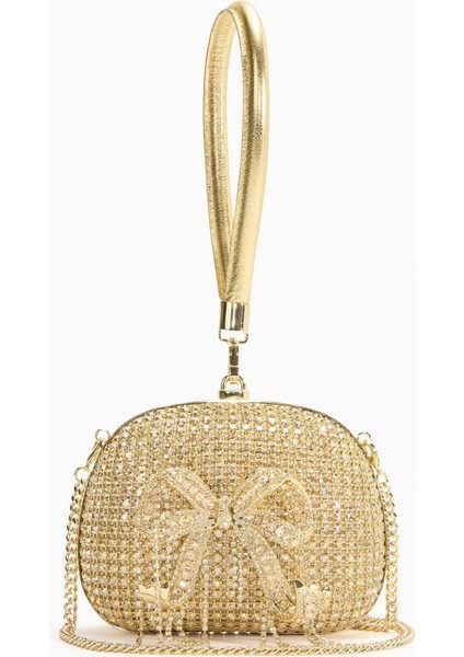 Self-Portraıt Crystal Clutch Altın Kristal Zincir & Fiyonk Detaylı Gece Çantası