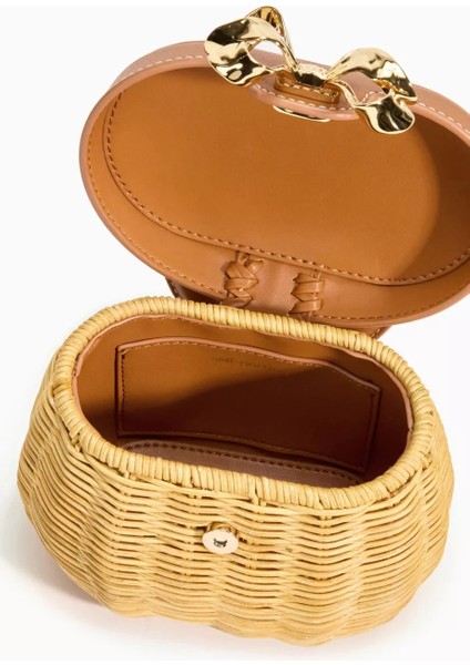 Self-Portraıt Bow Basket Çanta Naturel Rattan & Altın Detaylı Zarif Mini Tote fırsatları