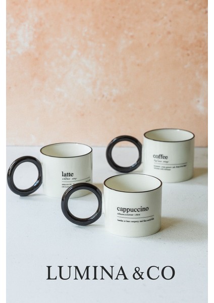 Latte – Cappuccino – Coffee Yazılı 3’lü Porselen Kupa Takımı