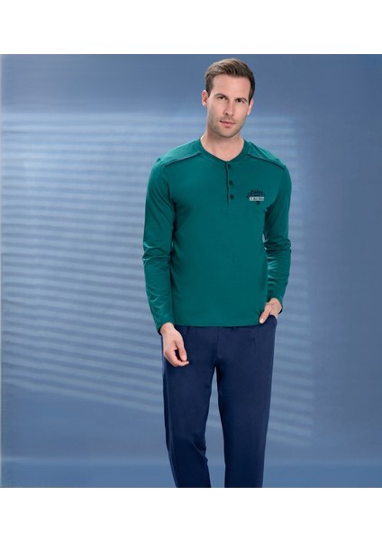 Erkek Yeşil Uzun Kollu Pijama Takım 2102