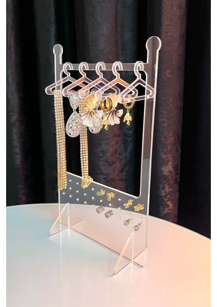 Şeffaf Pleksi Takı Standı – 5 Askılı Küpe ve Takı Organizeri (14-22 Cm)