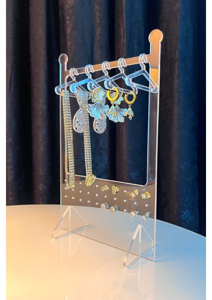 Şeffaf Pleksi Takı Standı – 5 Askılı Küpe ve Takı Organizeri (14-22 Cm) modelleri