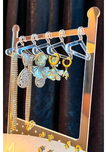 Şeffaf Pleksi Takı Standı – 5 Askılı Küpe ve Takı Organizeri (14-22 Cm) fırsatları