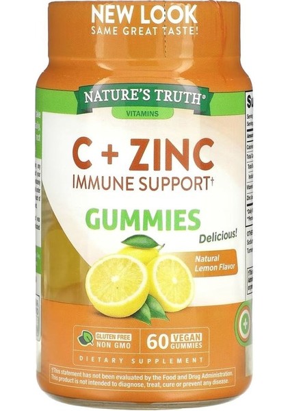 , C + Zinc, Immune Support, Natural Lemon, 60 Vegan Gummies