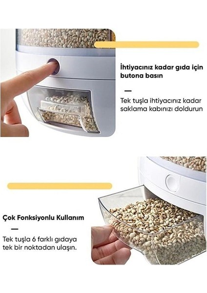 Dönebilen 6 Bölmeli Hava Geçirmez Saklama Kutusu, Kuru Gıda ve Bakliyat Organizeri fiyatları