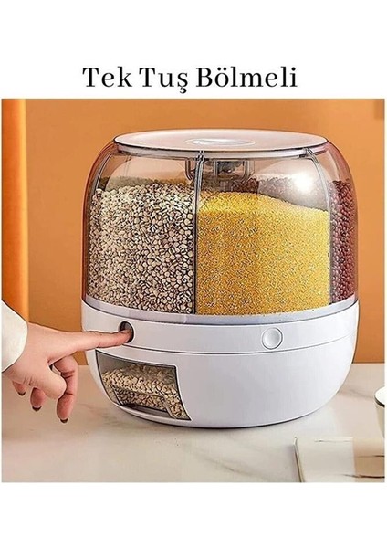 Dönebilen 6 Bölmeli Hava Geçirmez Saklama Kutusu, Kuru Gıda ve Bakliyat Organizeri modelleri