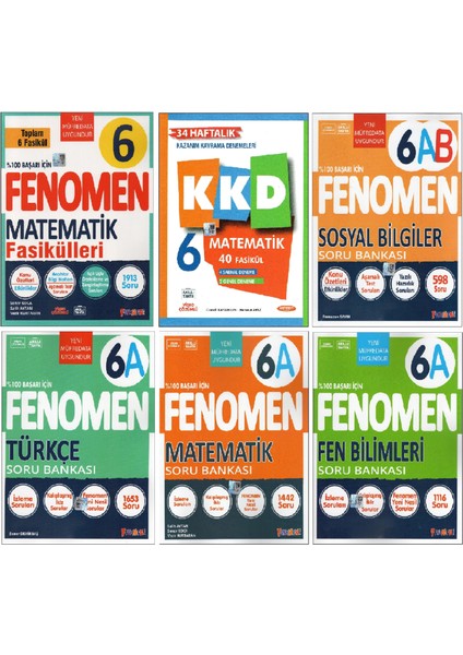 Fenomen 6 .sınıf 6A Türkçe+Matematik+Fen+Sosyal Soru Bankaları+Fasikül+Kkd Matematik ( 6 Kitap)