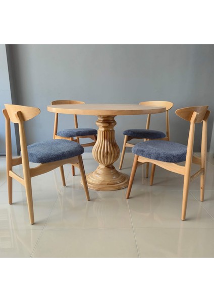 Balerin Ahşap Yuvarlak Yemek Masası, Masif Ayaklı Klasik Tasarım, Değiştirilebilir Renk fırsatları