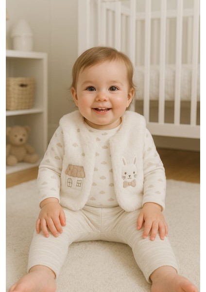 Kız Bebek Ekstra Yumuşak Peluş Hırkalı Lüks 3 Lü Set %100 Pamuk