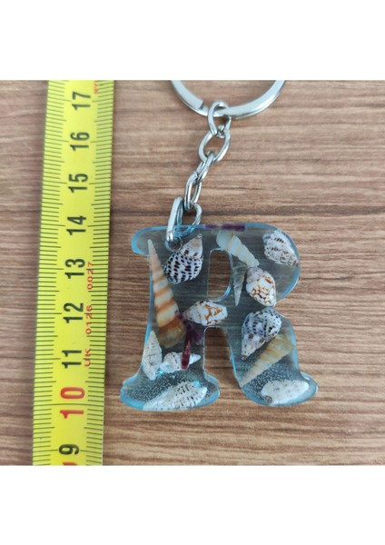 "r" Harfi - Açık Mavi Deniz Epoksi Harf Anahtarlık – Gerçek Deniz Kabuğu, El Yapımı, Benzersiz fiyatları